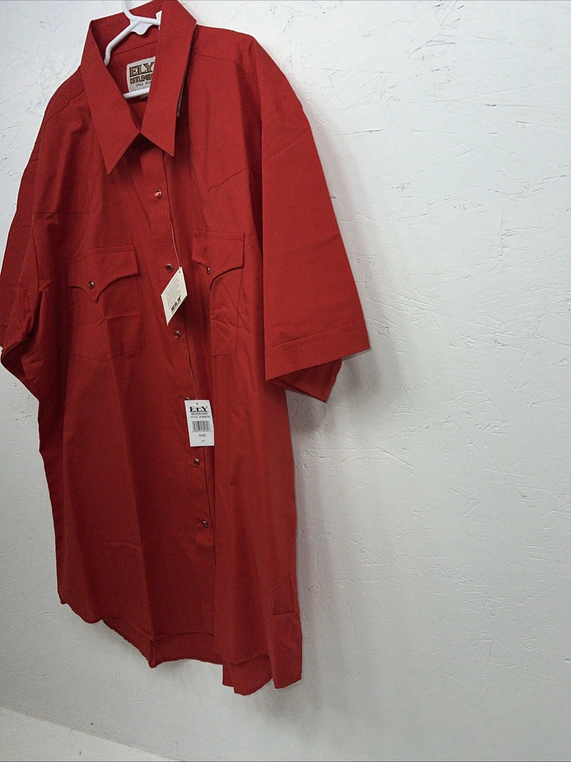 New Mens Red Pearl Snap ELY cattleman Short Sleeve Shirt 17 XL I-44