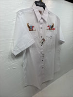 New Men’s ELY Cattleman White Eagle Designed Long Sleeve Pearl Snap Large T-64