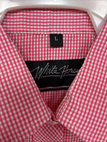 New Women’s White Horse Pink Checker Short Sleeve Pearl Snap Large KK-122