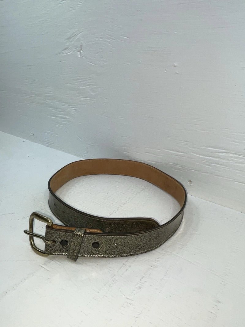 New Black Genuine Leather Circle Y Gold Glitter 30” Belt #F23 JJ-45
