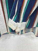 New Men’s Mine & Bills White Multicolor Stripe Long Sleeve Button Up Large V-78