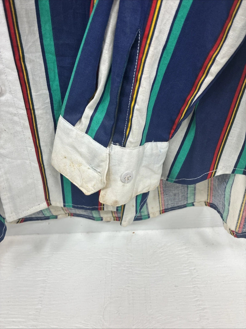 New Men’s Mine & Bills White Multicolor Stripe Long Sleeve Button Up Large V-78
