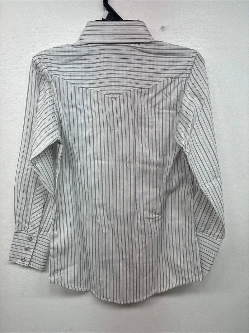 New Kids White Horse Gray Stripe Long Sleeve Pearl Snap Medium DD-57