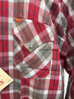 New Men’s ELY Plains Red Plaid Long Sleeve Pearl Snap 16.5 X 34 Large CC-71