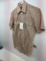 New Mems Western Shirt Brown Checkered Short Sleeve Pearl Snap Small AA-103