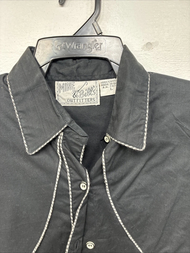 New Women’s Mine & Bills Black Design Long Sleeve Button Up Large MM-126