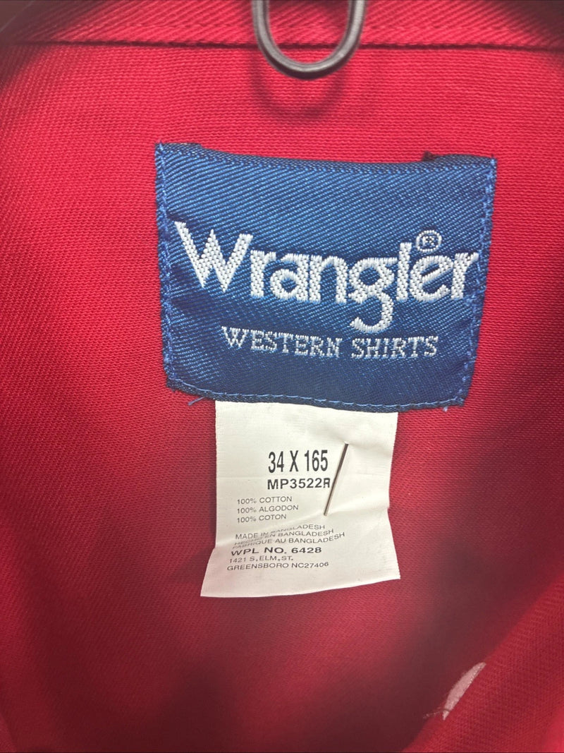 New Men’s Wrangler Red Western Long Sleeve Button Up 16.5 X 34 Large V-61