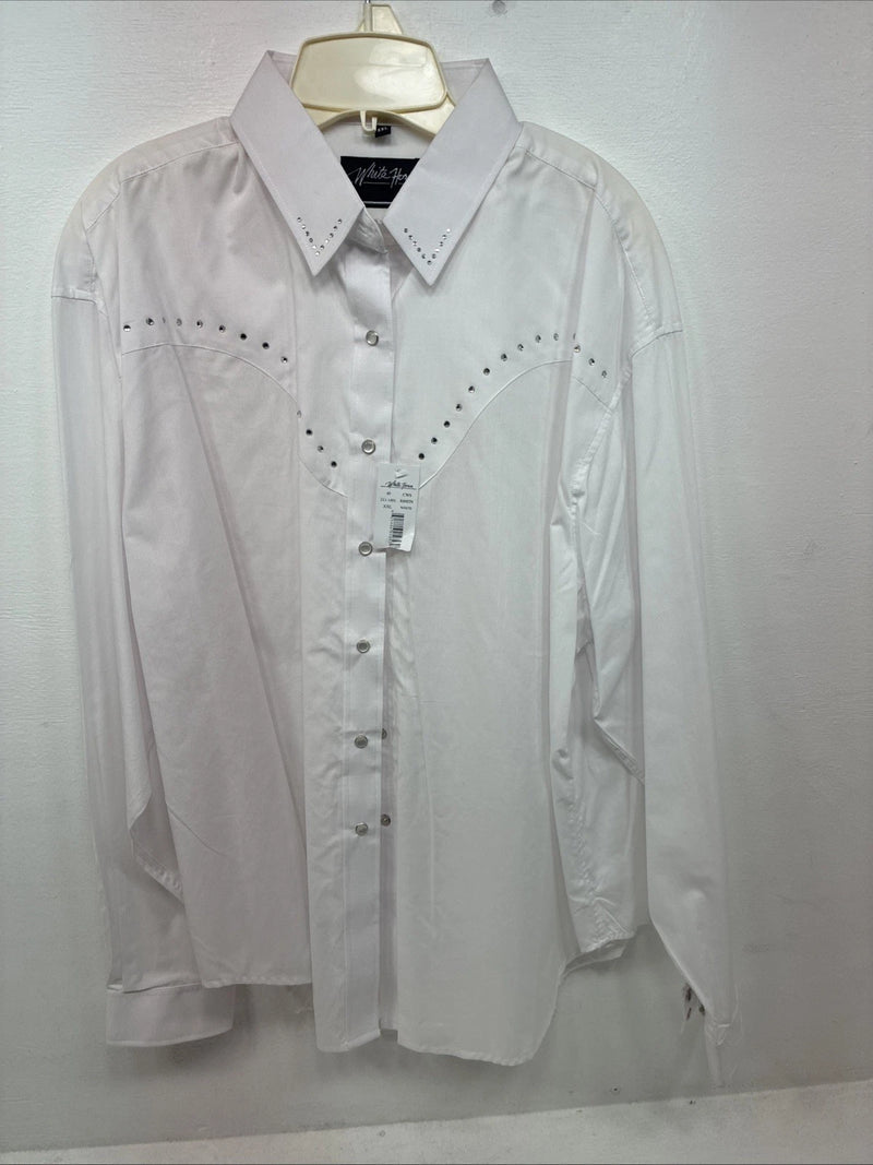 New Women’s White Horse White Gem Long Sleeve Pearl Snap 2XL GG-17