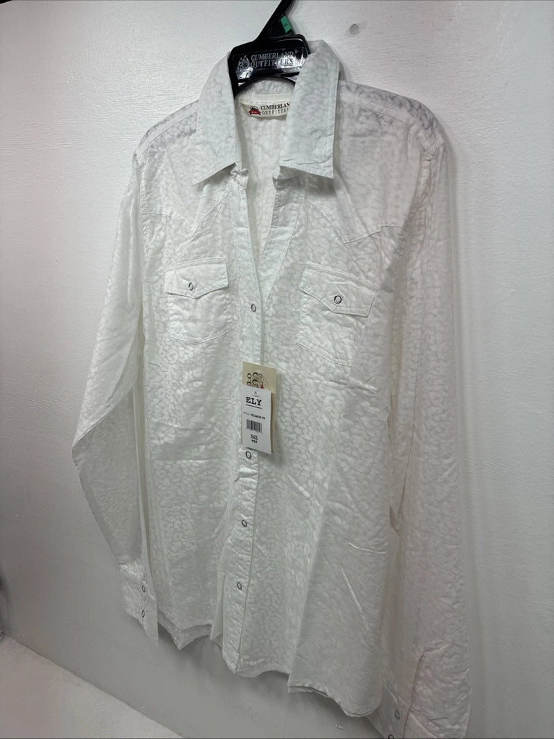 New Women’s Cumberland White Cheetah Print Long Sleeve Pearl Snap XL GG-83