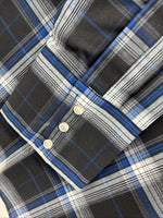 New Men’s ELY Cattleman Blue Black Plaid Long Sleeve Pearl Snap XL O-66