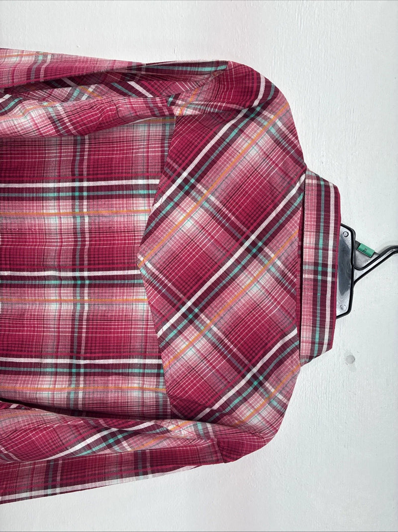 New Women’s Cumberland Pink Plaid Long Sleeve Pearl Snap XL GG-56