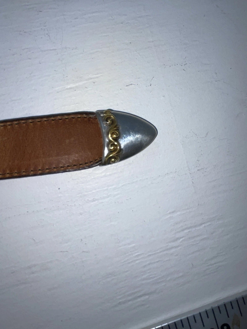 New Brown Genuine Leather Nocona Silver Pendent 28” Belt #G258 JJ-31