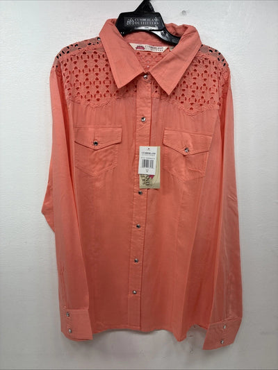 New Women’s Cumberland Pink Designed Long Sleeve Pearl Snap 2XL II-6