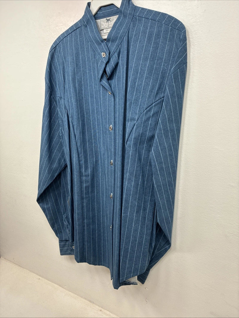 New Women’s Cowboy Threads Blue Stripe Long Sleeve Button Up Large TT-16