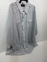 New Men’s White Horse White Striped Long Sleeve Pearl Snap 4XL F-46