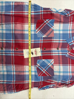 New Women’s Cumberland Red Blue Plaid short Sleeve Button Up Medium LL-51