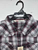 New Women’s Cumberland Purple Plaid Long Sleeve Pearl Snap 3XL GG-25