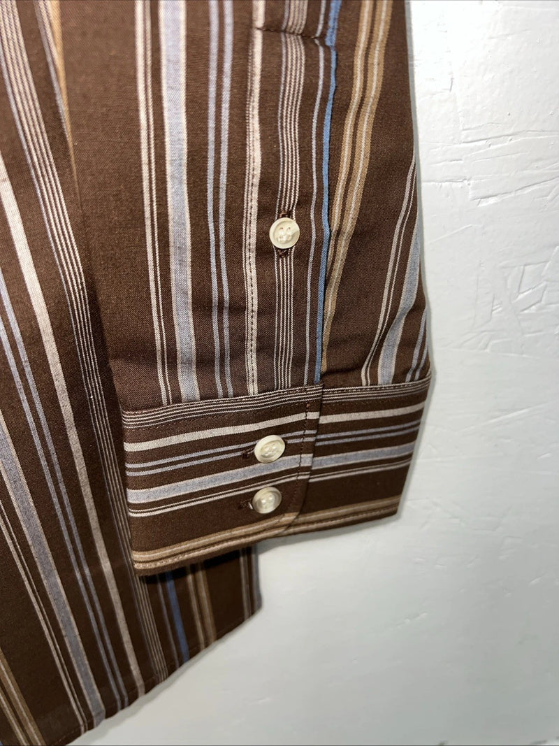 New Men’s Brown White House Long Sleeve Button Up Shirt. Large P-60