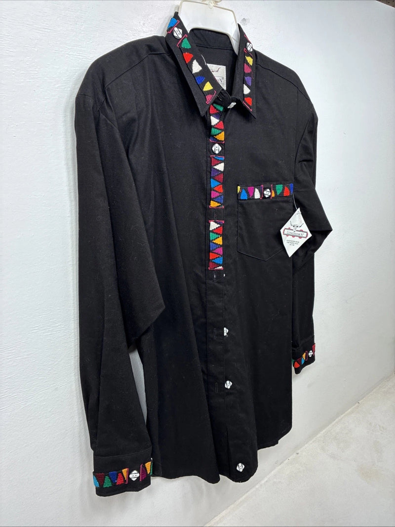 New Women’s Longhorn Black Designed Long Sleeve Button Up Medium TT-93