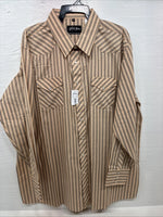 New Men’s White Horse Gold Black Stripe Long Sleeve Pearl Snap 2XL H-30