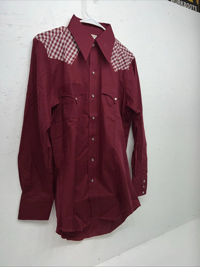 New Men’s Karman Western Wear Red Long Sleeve Pearl Snap 15 X 33 Medium A-187