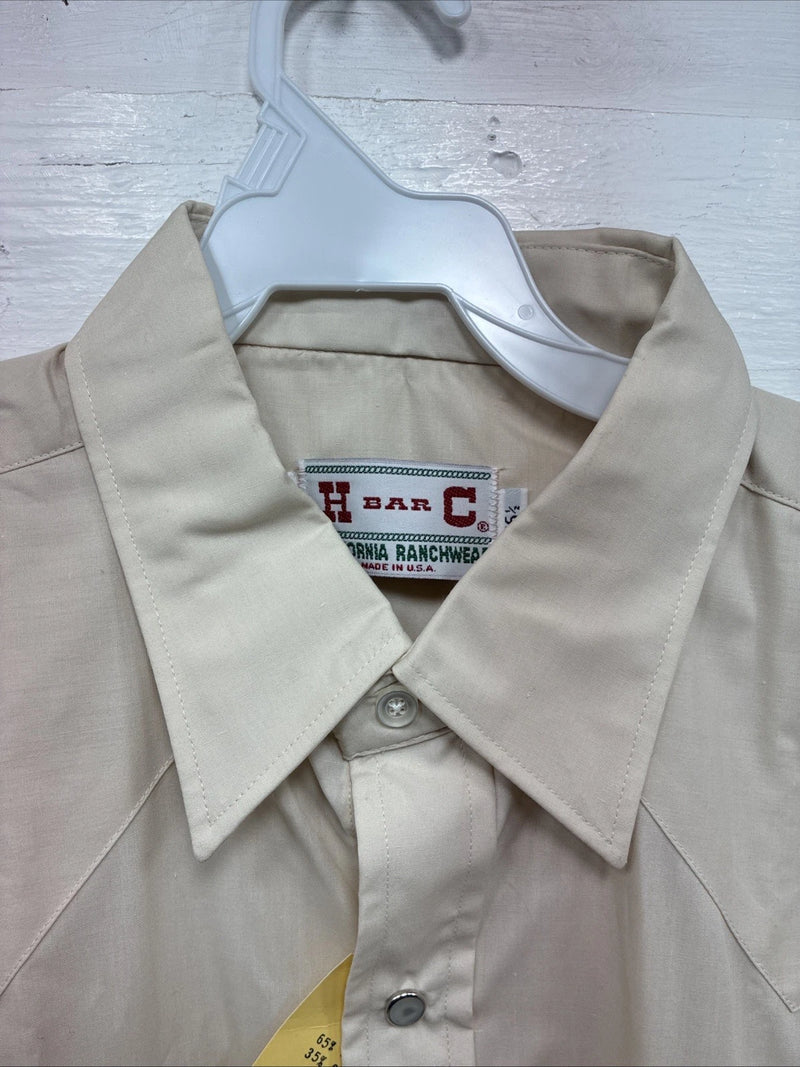 New Men’s H Bar C Tan Western Short Sleeve Pearl Snap 16.5 Large V-14