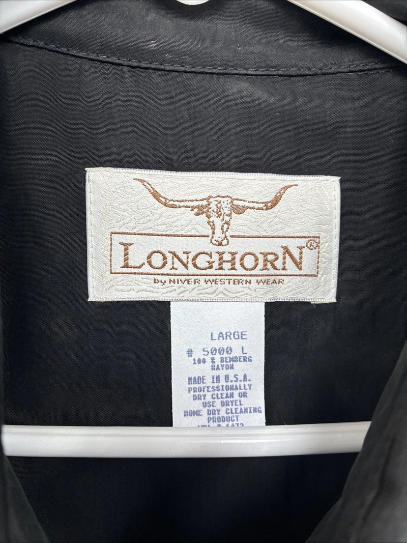 New Women’s Long Horn Black Long Sleeve Pearl Snap Large LL-97