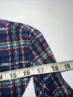 New Women’s Cowboy Threads White Navy Plaid Long Sleeve Button Up M #7906 3C-41