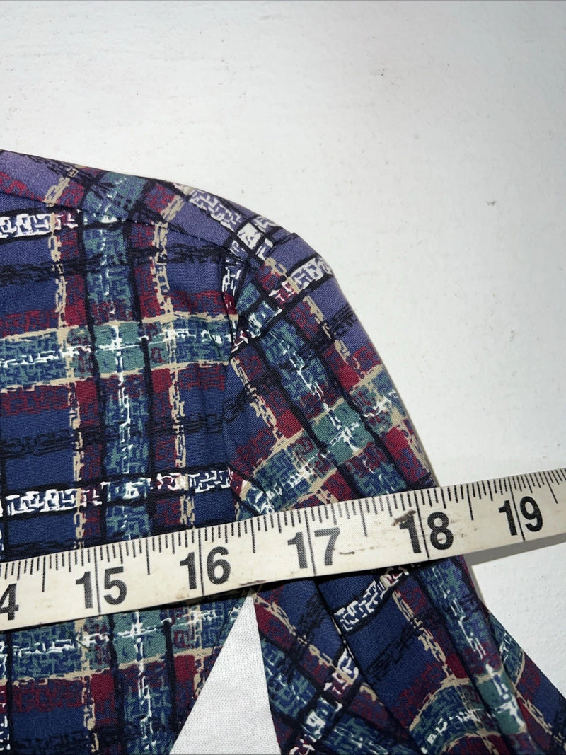 New Women’s Cowboy Threads White Navy Plaid Long Sleeve Button Up M #7906 3C-41