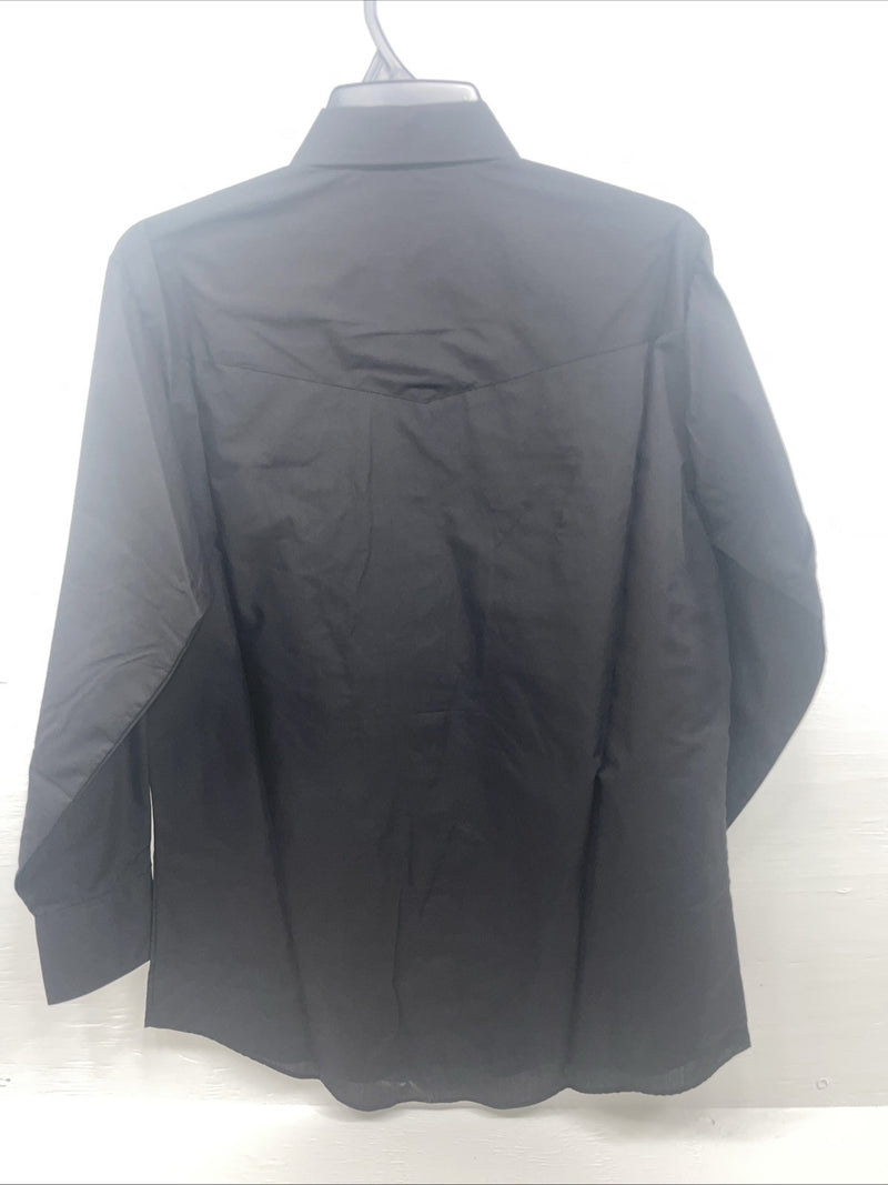 New Men’s ELY Cattleman Black Long Sleeve Pearl Snap 15.5 X 33 Medium B-112