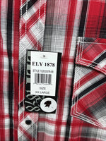 New Men’s ELY 1878 Red Flannel Long Sleeve Pearl Snap 2XL F-66