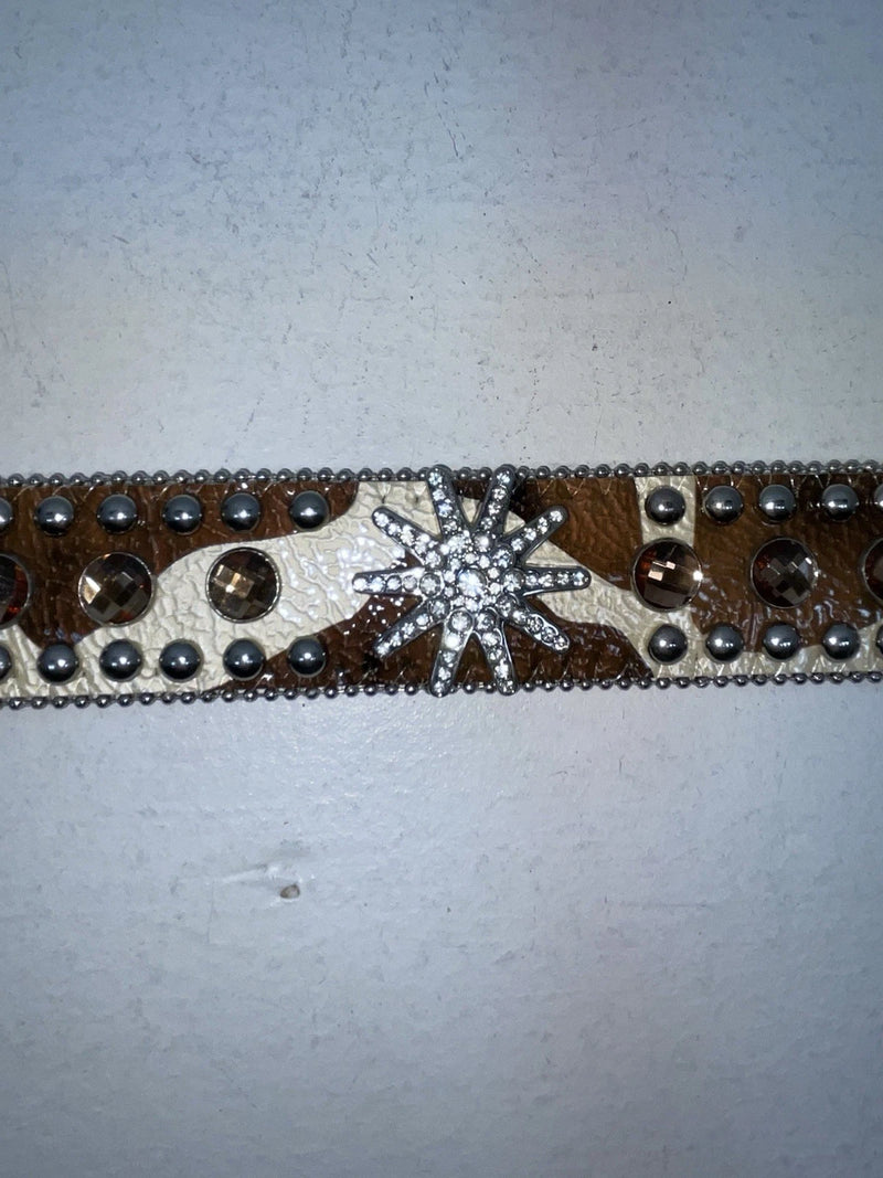 New Cow Print Genuine Leather Blazin Roxx Bling L Belt #N3510602 Z-77