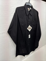 New Men’s ELY Cattleman Black Simple Long Sleeve Pearl Snap 17 XL O-44