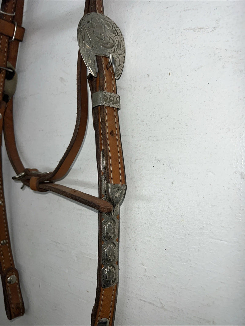 New Leather Browband Headstall W Metal Plate U-31