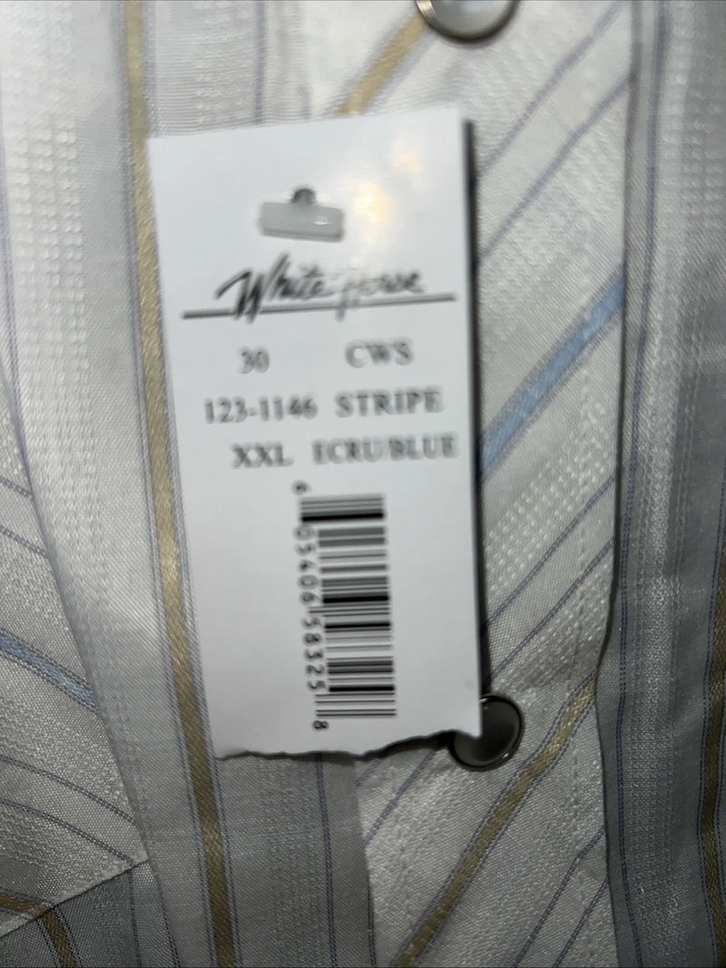 New Mens White Stripped White House Pearl Snap Long Sleeve Shirt. XXL G-63