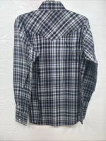 New Kids ELY Cattleman Black Plaid Long Sleeve Pearl Snap Size 14 DD-36