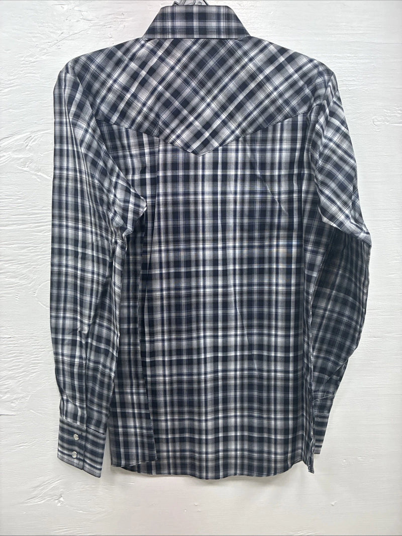 New Kids ELY Cattleman Black Plaid Long Sleeve Pearl Snap Size 14 DD-36
