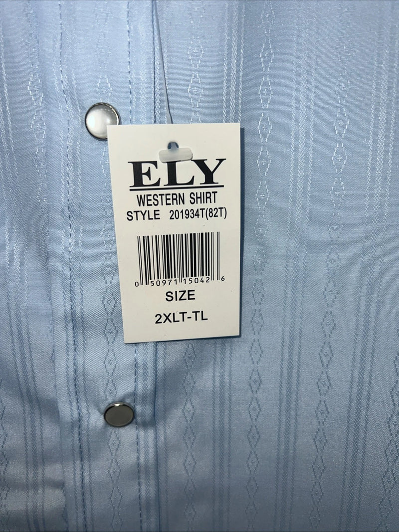 New Men’s Blue ELY cattleman Pearl Snap Long Sleeve Shirt. 2XL Tall G-68