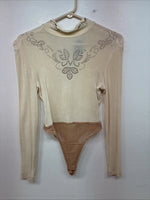New Tadaski Cream Gem Long Sleeve Half Zip Showing Bodysuit Small TT-44