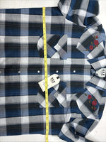 New Men’s ELY Cattleman Blue Grey Plaid Long Sleeve Pearl Snap Large AA-19