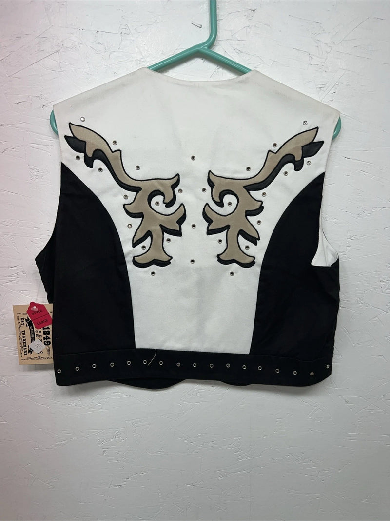 New Women’s 1849 Authentic Ranchwear White Black Show Vest Large E-604