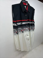 New Women’s Cumberland Black White Sleeveless Button Up Large TT-69