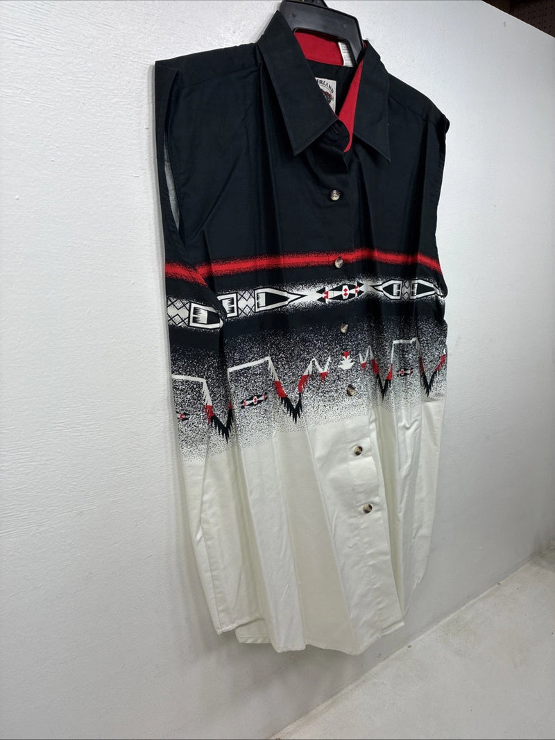 New Women’s Cumberland Black White Sleeveless Button Up Large TT-69