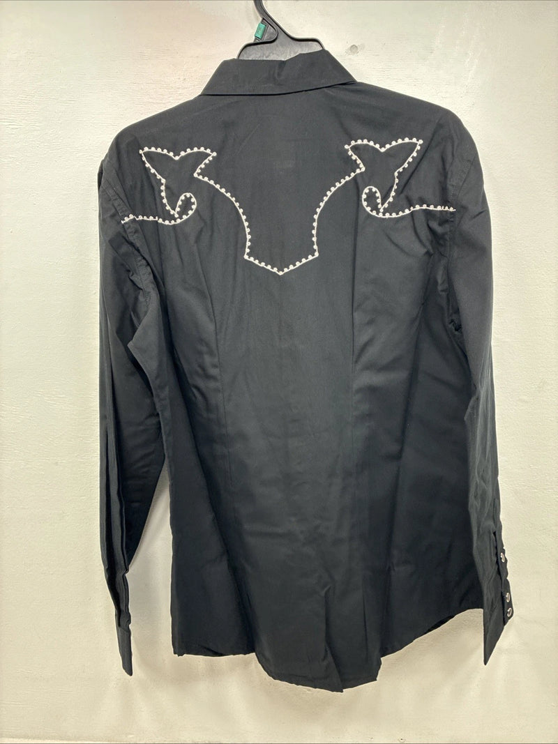 New Women’s White Horse Black Design Long Sleeve Pearl Snap XL II-43