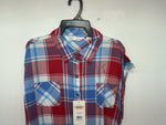 New Women’s Plaid Cumberland Outfitters Cut Off Button Up Shirt L #14119 3B-49