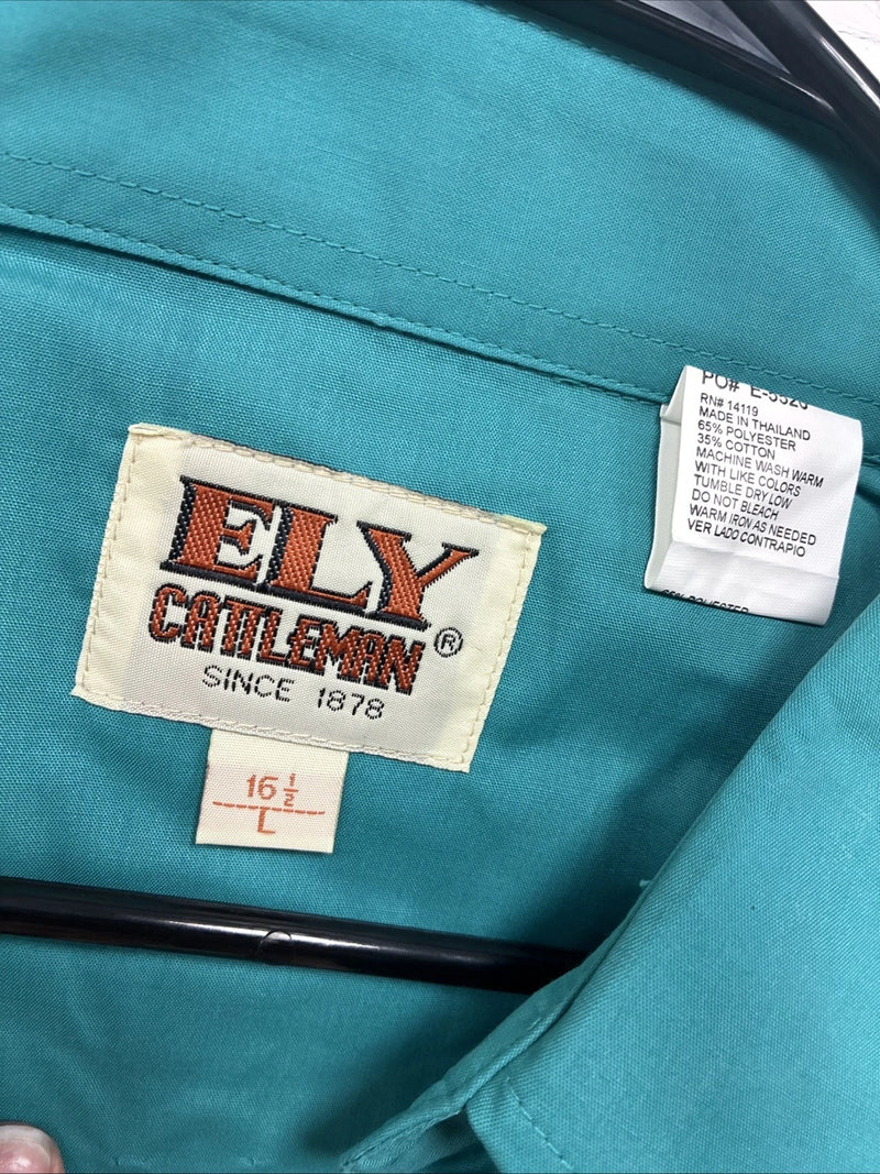 New Men’s ELY Cattleman Teal Short Sleeve Pearl Snap 16.5 Large M-42