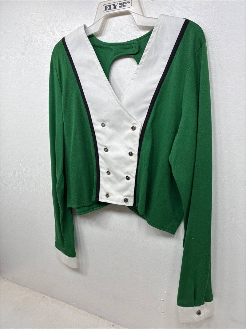New Women’s Cowboy Threads Green White Button Up Design Long Sleeve XL TT-96