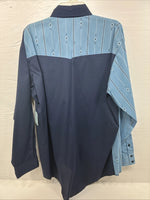 New Men’s Cowboy Threads Blue Half Design Long Sleeve Button Up XL M-75