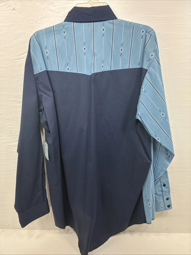New Men’s Cowboy Threads Blue Half Design Long Sleeve Button Up XL M-75