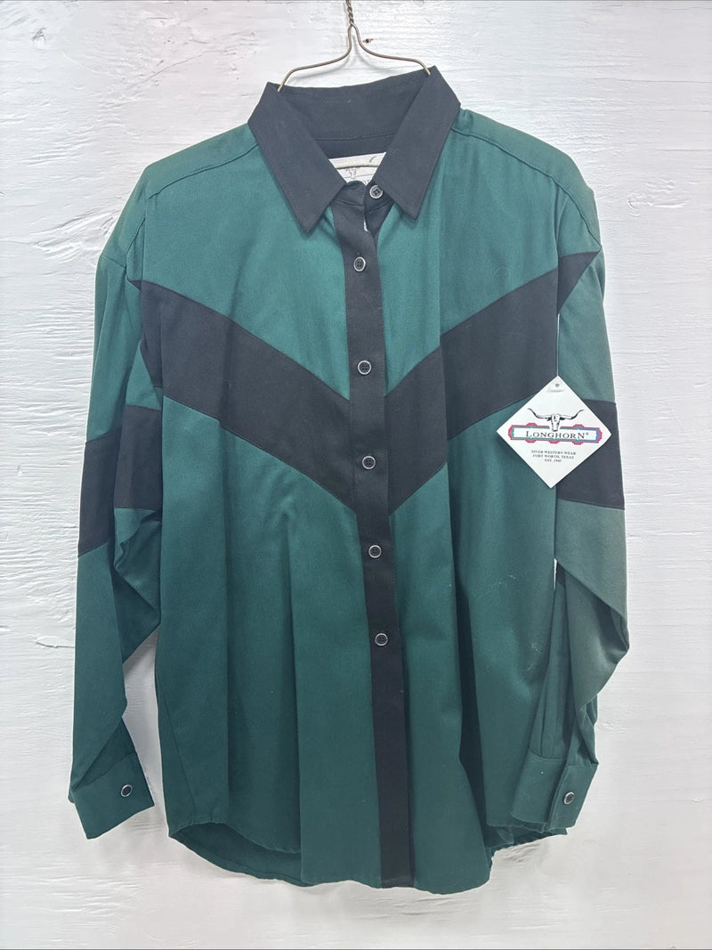 New Teens Longhorn Green Black Death Long Sleeve Button Up Large V-83